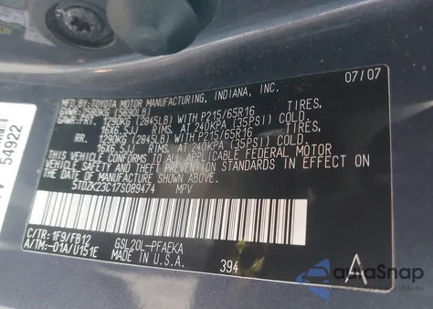 2007 Toyota Sienna Ce z USA, uszkodzony, nr VIN 5TDZK23C17S089474